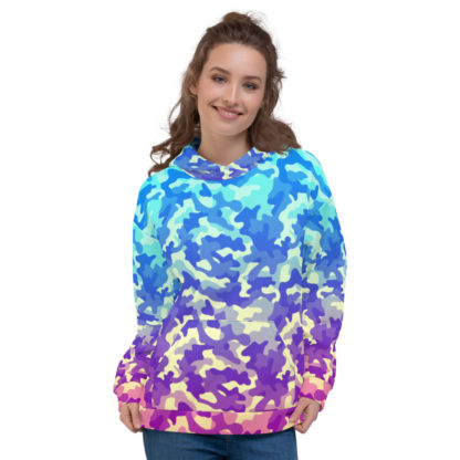 Pink/Blue Fade Camo Unisex Hoodie - Image 5