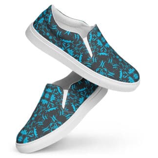 Blue and black damask patterned canvas shoes